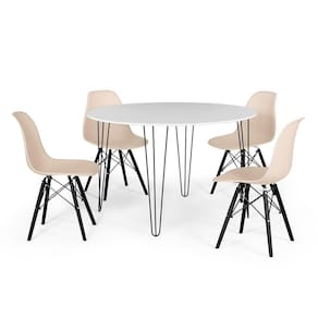 Mesa De Jantar 120cm Branca Com 4 Cadeiras Base Preta Nude