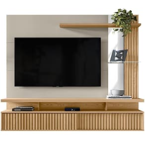 Painel Para Tv 60 Pol Com Bancada Suspensa 182cm Mogi L05 Carvalho Off White