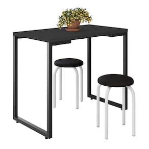 Mesa De Cozinha Bistrô Porto Preto 90cm Com 2 Banquetas Industriais Maviê Preto/branco - Mpozenato