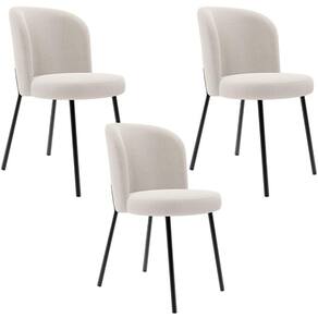 Kit 3 Cadeiras Sala De Jantar Estofada Gavi L02 Bouclê Cru - Lyam Decor