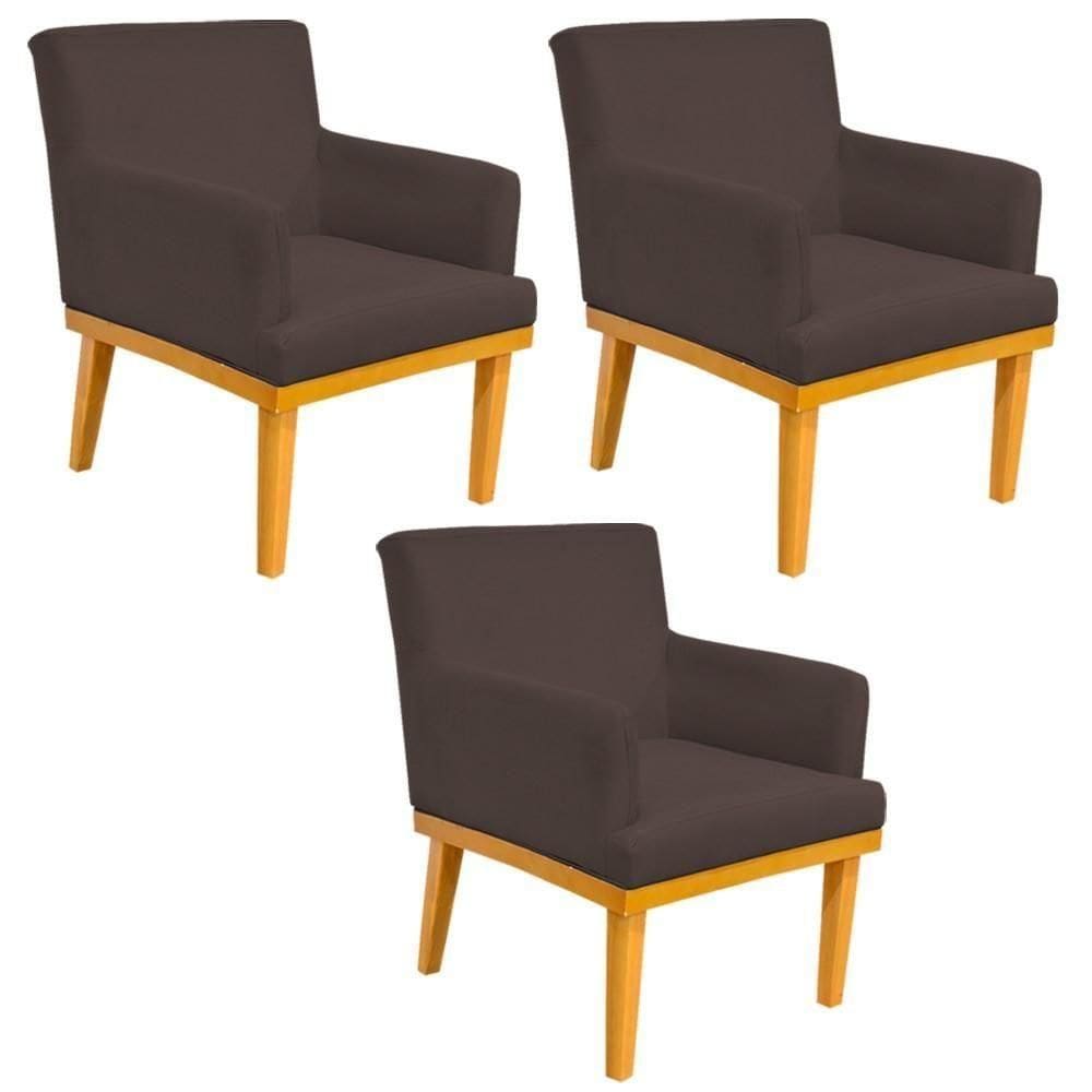 Kit 03 Poltronas Base Mel Beatriz W01 Suede Marrom