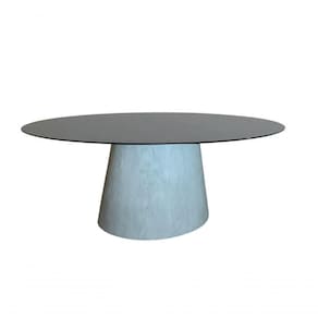 Mesa De Jantar Cone Cimento Queimado Oval 160x90 Cm Tampo Laqueado Cor Preto