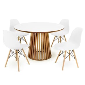 Conjunto Mesa De Jantar Redonda Luana Amadeirada Branca 120cm Com 4 Cadeiras Eames Eiffel - Branco