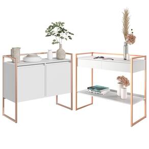 Conjunto Buffet Compacto E Aparador Industrial Branco Cobre