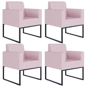 Kit 04 Poltronas Base Fixa De Metal Helô L02 Suede Rosê