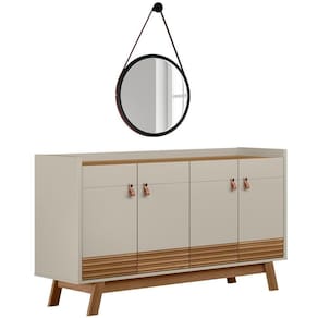 Kit Aparador Buffet 04 Portas Preto Amêndoa Off White