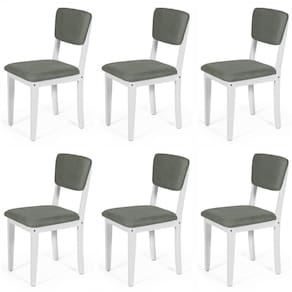 Conjunto 6 Cadeiras De Jantar Estofada Em Madeira Maciça Ella Branco/cinza
