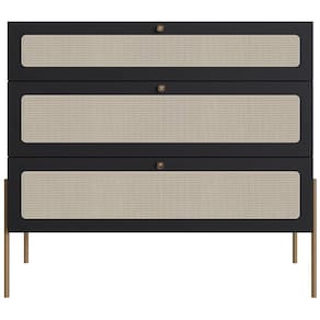 Cômoda Com 03 Gavetas Para Quarto Closet Industrial Indy A03 Nero Dourado