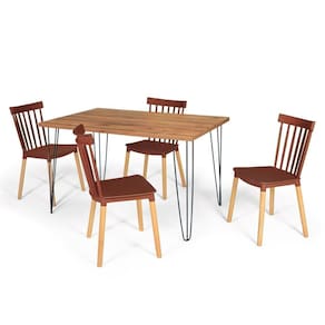 Conjunto Mesa De Jantar Hairpin 130x80 Natural Com 4 Cadeiras Eiffel Windsor - Marrom