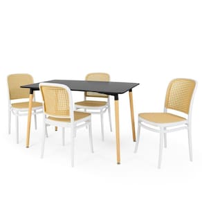 Conjunto Mesa De Jantar Retangular Eiffel Preta 120x80cm Com 4 Cadeiras Roma - Branco