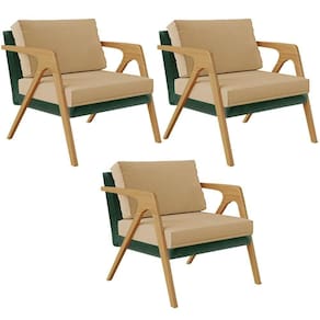 Kit 03 Poltronas Facto Verde Musgo Linho Bege Escuro