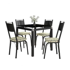 Conjunto De Mesa Tubular Malva Com 4 Cadeiras 151 Tampo De Vidro 75Cm Preto Assento Cedro Artefamol