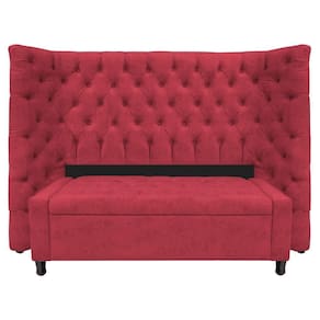 Kit Cabeceira e Calçadeira Baú Casal Everest P02 140cm Para Cama Box Suede Vermelho