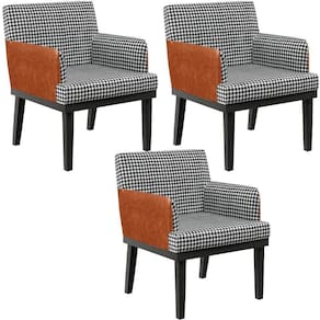 Kit 03 Poltronas Base Preto Suede Pied Poule Camel
