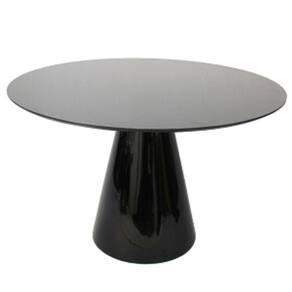 Mesa De Jantar Cone 70 Cm Laca Preta + Vidro Preto