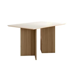 Mesa De Jantar 4 Lugares 1,36m Tampo Com Vidro Veneza Carvalho Off-white