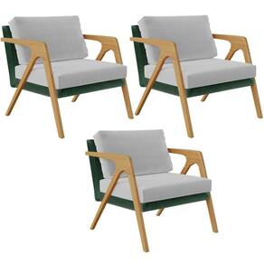Kit 03 Poltronas Pietra L02 Facto Verde Musgo Linho Cinza