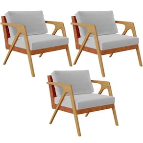 Kit 03 Poltronas Pietra L02 Couríssimo Camel Linho Cinza