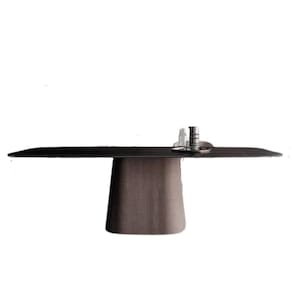 Mesa Cone Retangular Laca Preta 160x90cm Base Nogueira
