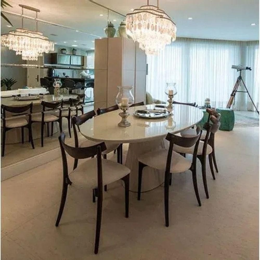 Mesa De Jantar Cone Oval 244x137 Cm Laqueado Branco Cor Branco