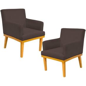 Kit 02 Poltronas Base Mel Beatriz W01 Suede Marrom