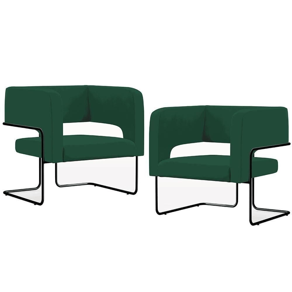 Kit 02 Poltronas Base De Aço Preto Veludo Verde C-303