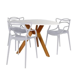 Conjunto Mesa De Jantar Orgânica Nina 120cm Branca Com 3 Cadeiras Allegra - Cinza