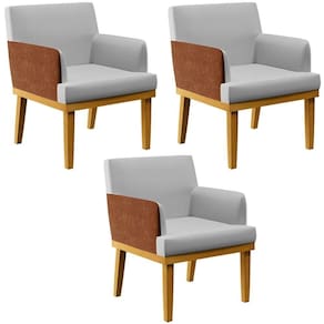Kit 03 Poltronas Beatriz W01 Linho Cinza Camel