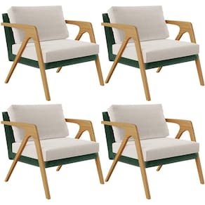 Kit 04 Poltronas Sala L02 Facto Verde Musgo Linho Cru