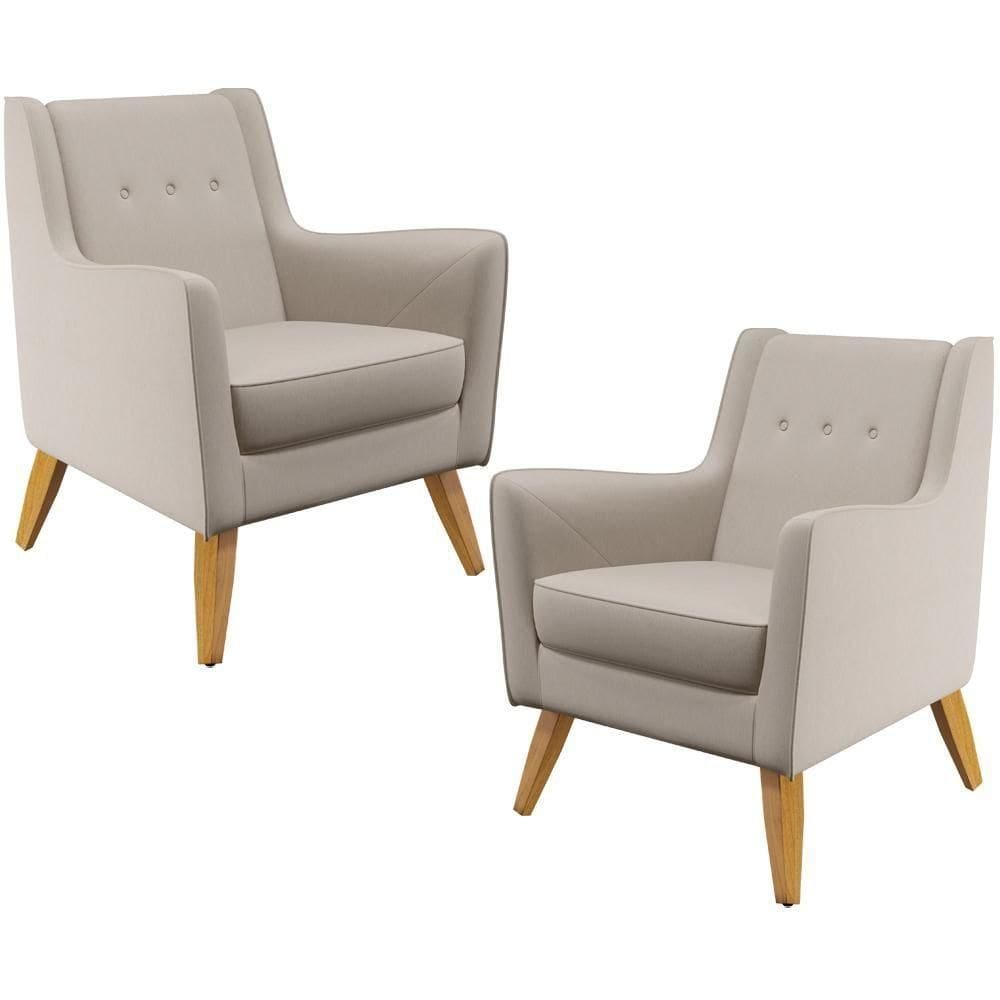 Kit 02 Poltronass Com Pés De Madeira Taroba D02 Bege C-107