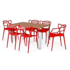 Conjunto Mesa De Jantar 130x80cm Com 6 Cadeiras - Vermelho