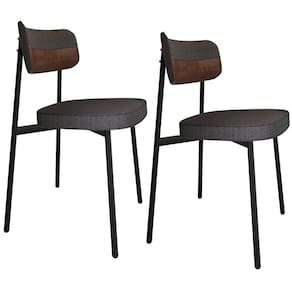 Kit 02 Cadeiras Estofada Para Sala De Jantar Astrid Preto C01 Linho Preto Courino Whisky - Lyam Decor