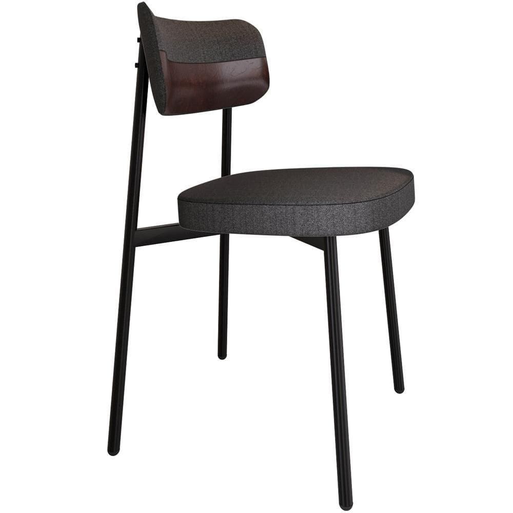 Cadeira Estofada Para Sala De Jantar Astrid Preto C01 Linho Preto Courino Café - Lyam Decor