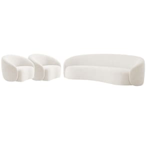 Kit Sofá 3 Lugares 200cm E 2 Poltronas Orgânica Luxo Recepção Amore Bouclé Branco