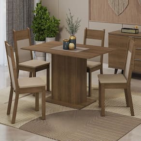 Conjunto Sala De Jantar Mesa Tampo De Madeira 4 Cadeiras Rustic/crema/bege Sheila Madesa