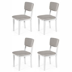 Conjunto 4 Cadeiras De Jantar Estofada Em Madeira Maciça Ella Branco/cinza Claro