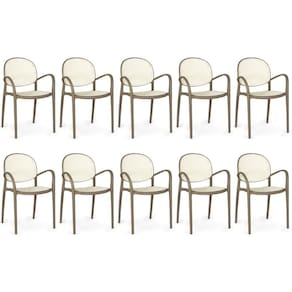 Kit 10 Cadeiras De Jantar Roma Com Braço Para Sala E Cozinha - Branco/cinza Escuro