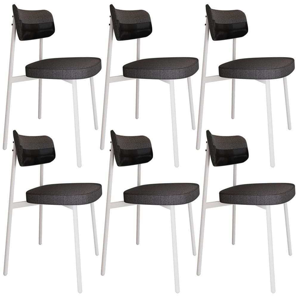 Kit 06 Cadeiras Estofada Para Sala De Jantar Astrid Branco C01 Linho Preto Courino Preto - Lyam Decor