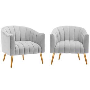 Kit 2 Poltronas Decorativas Sala De Estar Recepção Senna LinhoCor Cinza Claro