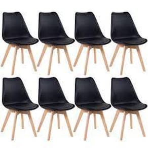 Kit C|8 Cadeira Leda Preta - Charles Eames Wood Com Almofada