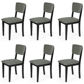 Conjunto 6 Cadeiras De Jantar Estofada Em Madeira Maciça Ella Preto/cinza
