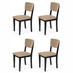 Conjunto 4 Cadeiras De Jantar Estofada Em Madeira Maciça Ella Preto/marrom Claro
