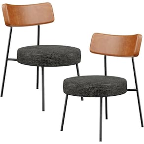 Kit 02 Poltronas Decorativas Sala De Estar Fixa Londres L02 Couríssimo Camel Linho Chumbo - Lyam