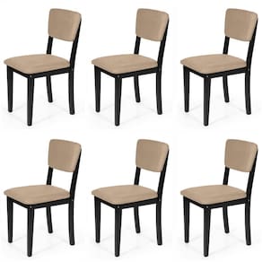 Conjunto 6 Cadeiras De Jantar Estofada Em Madeira Maciça Ella Preto/bege
