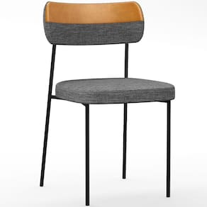 Cadeira Decorativa Estofada Para Melina L02 Linho Cinza Escuro Couríssimo Whisky - Lyam Decor