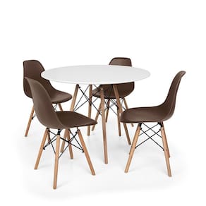 Conjunto Mesa De Jantar Redonda Solo Branca 90cm Com 4 Cadeiras Solo - Marrom