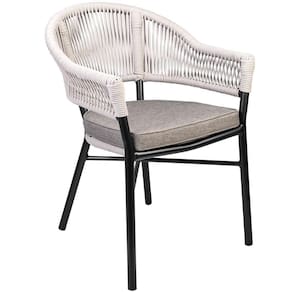 Cadeira Decorativa Para área Gourmet Base Grafite Corda Náutica Medan R01 Amêndoa