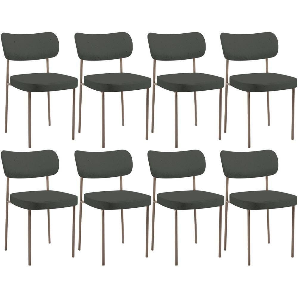 Kit 08 Cadeiras Estofadas Para Sala De Jantar Melina Base Arena L02 Linho Verde Musgo - Lyam Decor