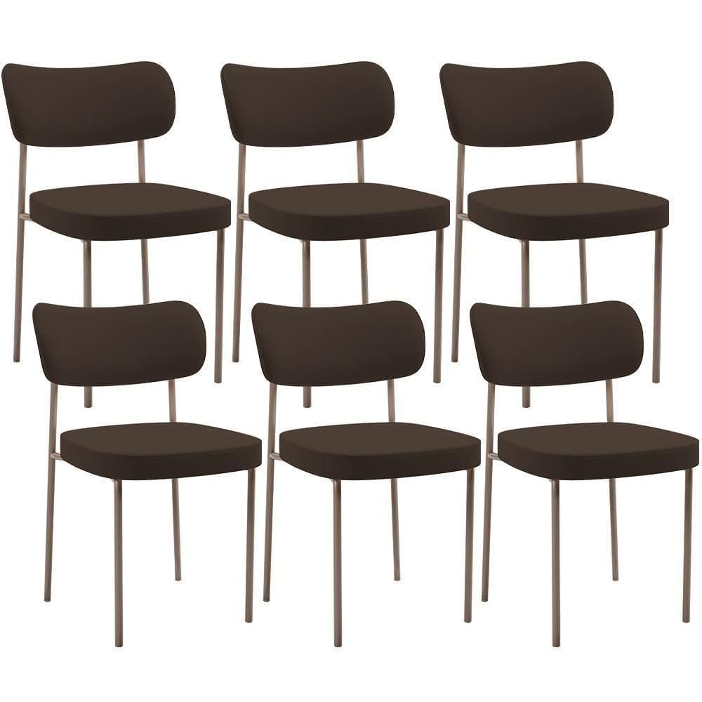 Kit 06 Cadeiras Estofadas Para Sala De Jantar Melina Base Arena L02 Suede Marrom - Lyam Decor