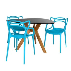 Conjunto Mesa De Jantar Orgânica Nina 120cm Preta Com 3 Cadeiras Allegra - Azul